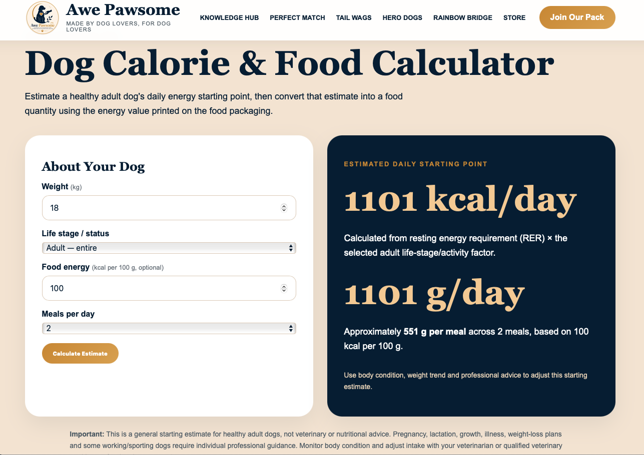 Awe Pawsome Calorie and Food Calculator