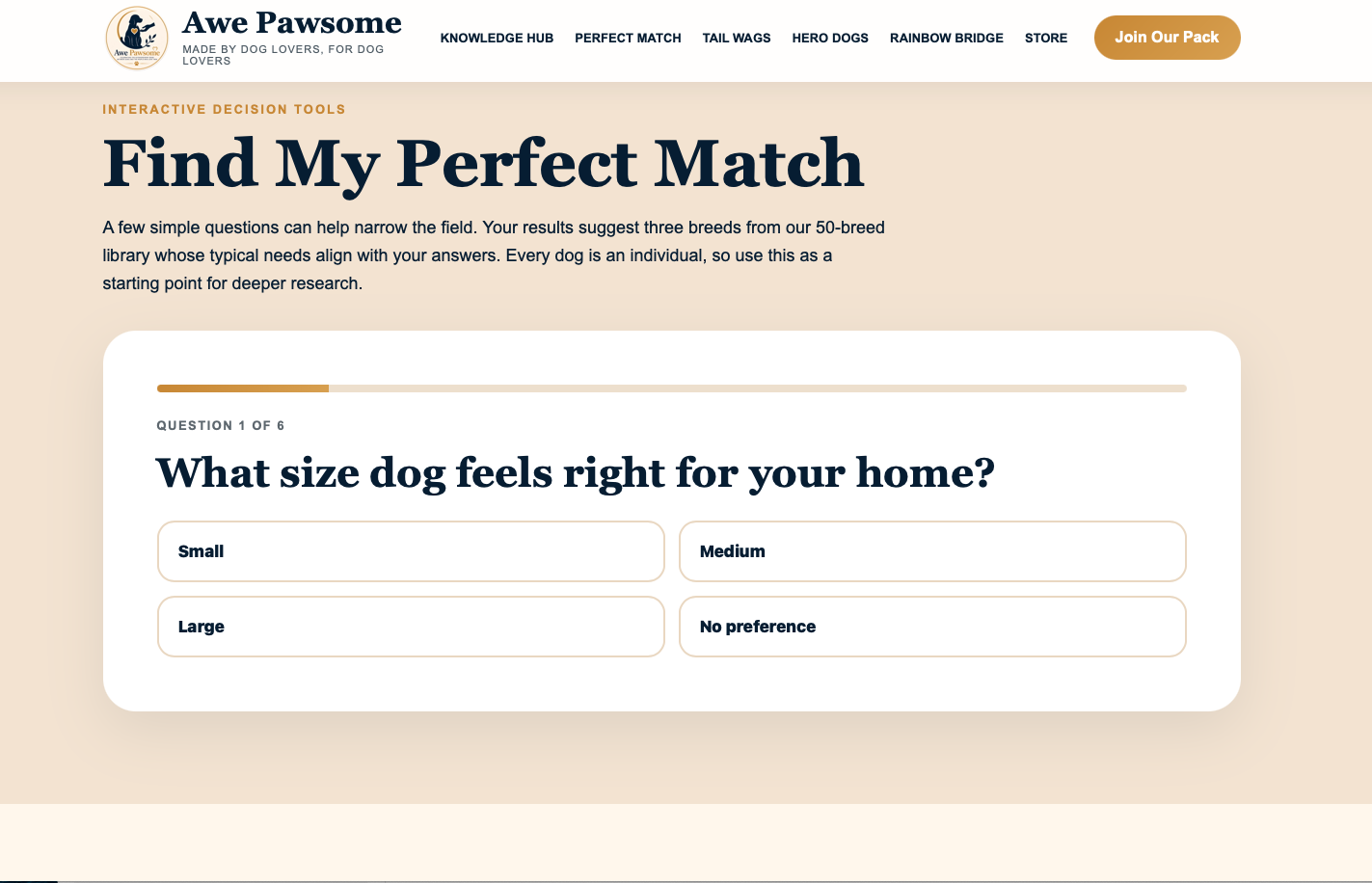 Awe Pawsome Perfect Match questionnaire